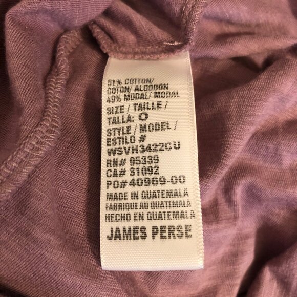 JAMES PERSE HENLEY SLUB JERSEY LONG SLEEVE TOP LAVENDER 0 XS NWT - Picture 10 of 11